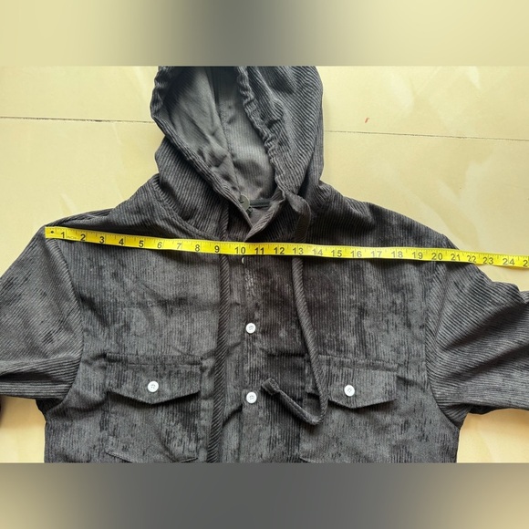 Romwe Black black  hooded Button Up Shirt Jacket Shacket Sz M  full button - Picture 9 of 16